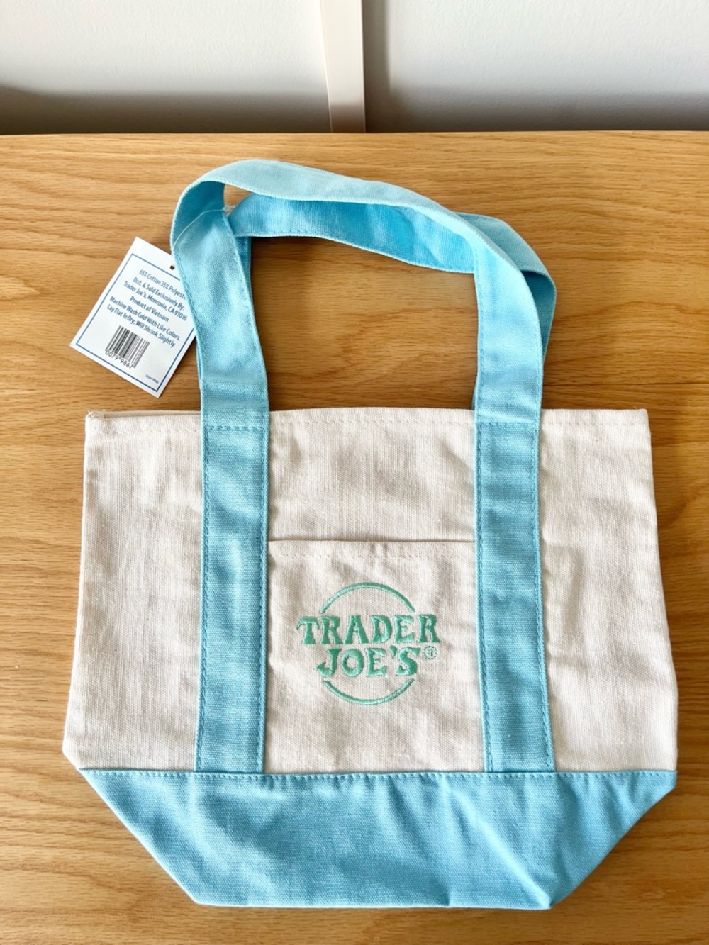 Trader Joe's Mini Cream Canvas Tote - Blue